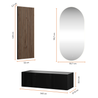 Flurgarderobe 160 cm mit Wandpaneele und Spiegel mit...