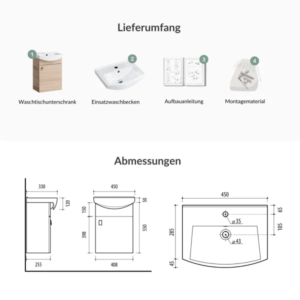 Waschtischunterschrank 45cm Sonoma Eiche