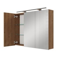Spiegelschrank ARIA 100 cm gold eiche mit Leuchte schwarz...