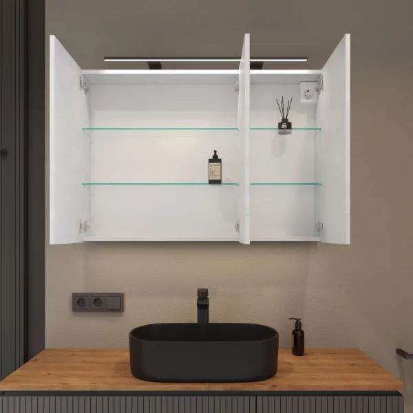 Spiegelschrank ARIA 100 cm weiß grau ohne Leuchte und ohne Steckdosenbox