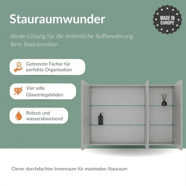 Spiegelschrank ARIA 100 cm weiß grau ohne Leuchte und ohne Steckdosenbox