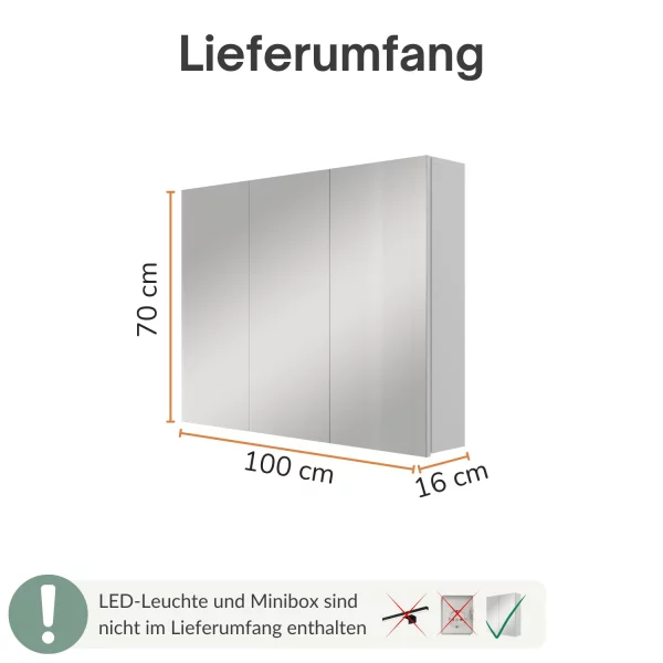 Spiegelschrank ARIA 100 cm weiß grau ohne Leuchte und ohne Steckdosenbox