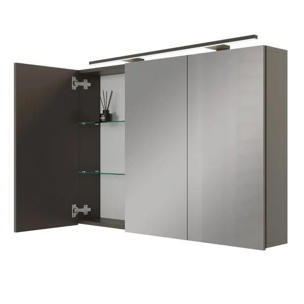Armadietto a specchio ARIA 120 cm antracite con lampada nera e presa di corrente 230 V