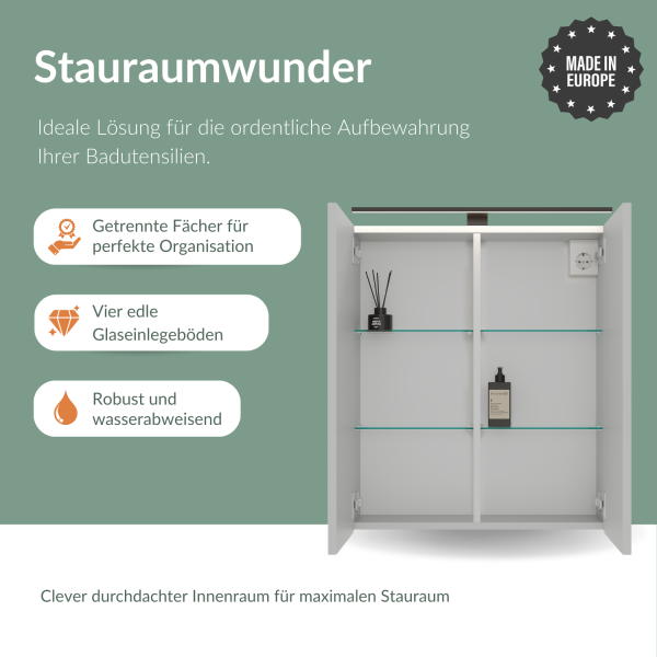 Mirror cabinet ARIA 60 cm white grey without light