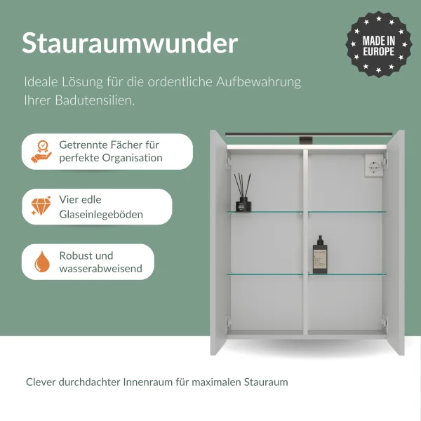 Spiegelschrank ARIA 60 cm weiß grau ohne Leuchte und ohne Steckdosenbox