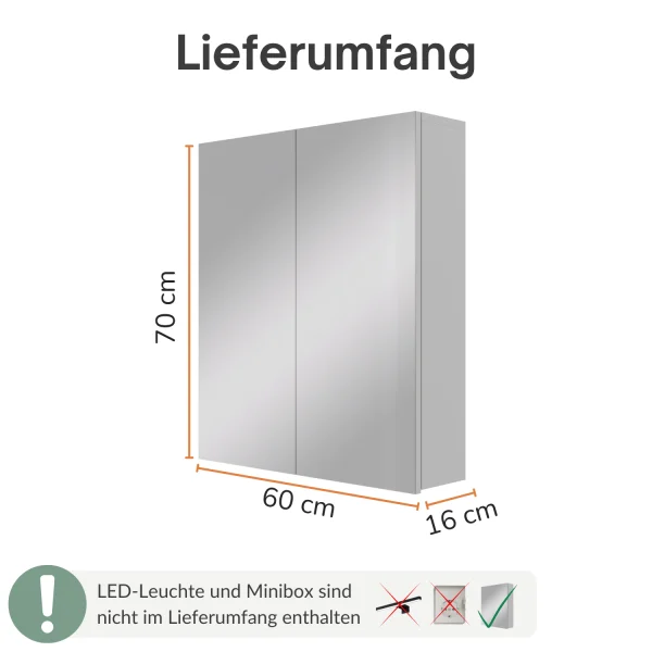 Spiegelschrank ARIA 60 cm weiß grau ohne Leuchte und ohne Steckdosenbox