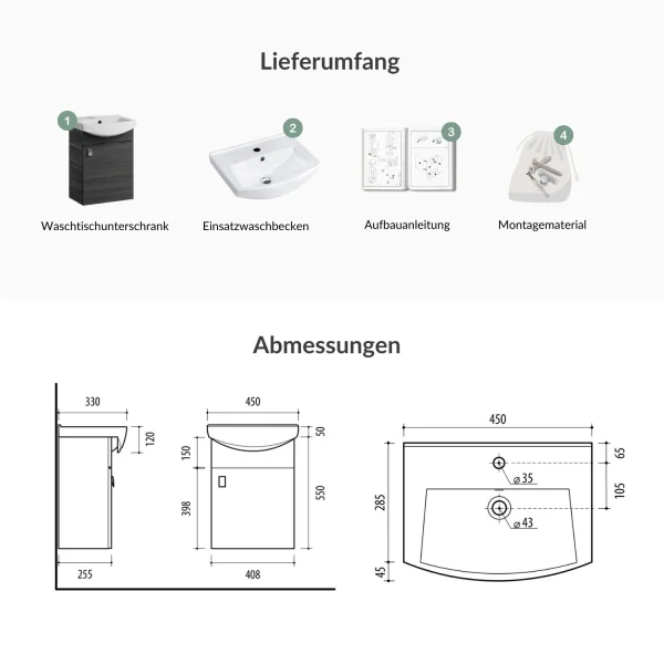Waschtischunterschrank 45cm Anthrazit