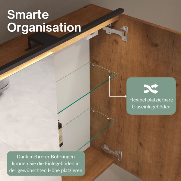 Mirror cabinet ARIA 70 cm gold oak with light