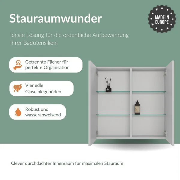Spiegelschrank ARIA 70 cm weiß grau ohne Leuchte und ohne Steckdosenbox