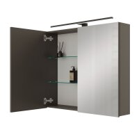 Spiegelschrank ARIA 80 cm anthrazit mit Leuchte schwarz...