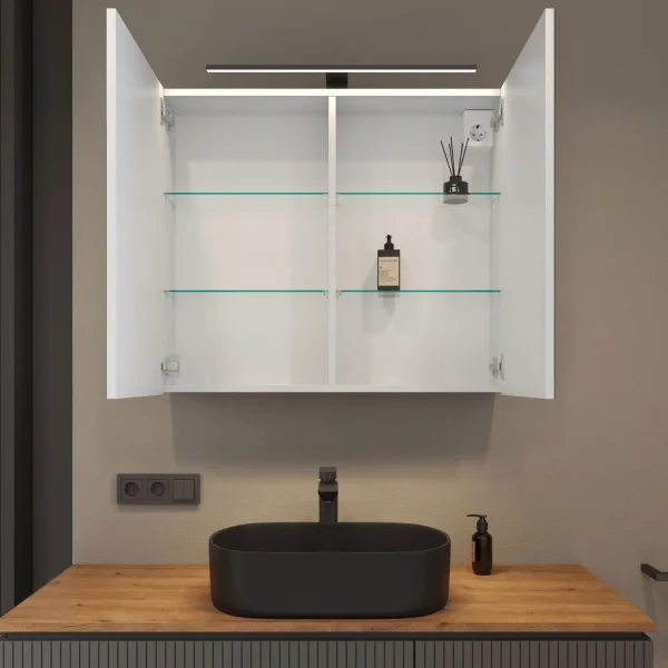 Spiegelschrank ARIA 80 cm weiß grau ohne Leuchte und ohne Steckdosenbox