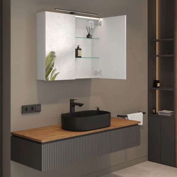 Spiegelschrank ARIA 80 cm weiß grau ohne Leuchte und ohne Steckdosenbox