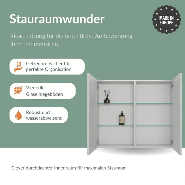 Spiegelschrank ARIA 80 cm weiß grau ohne Leuchte und ohne Steckdosenbox
