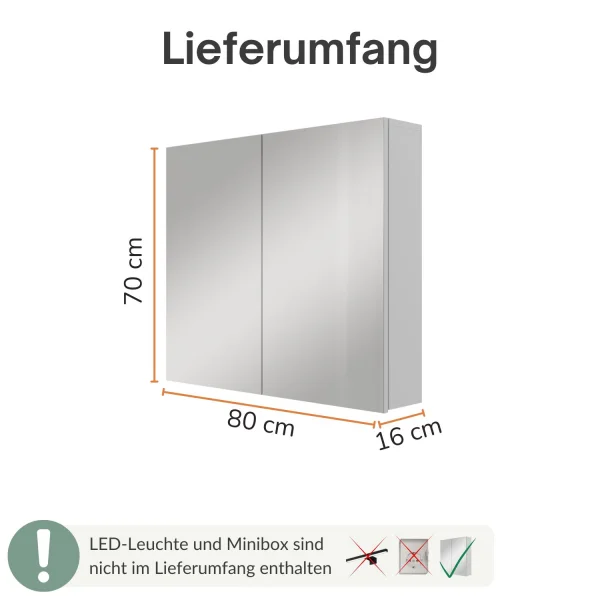 Spiegelschrank ARIA 80 cm weiß grau ohne Leuchte und ohne Steckdosenbox
