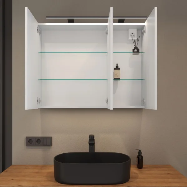 Armadietto a specchio ARIA 90 cm bianco-grigio, senza illuminazione e senza scatola prese