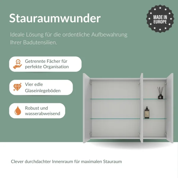 Armadietto a specchio ARIA 90 cm bianco-grigio, senza illuminazione e senza scatola prese