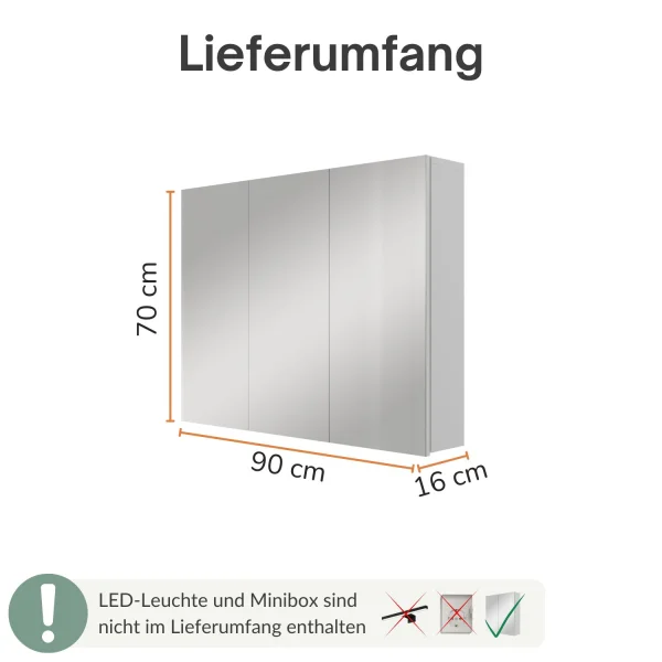 Armadietto a specchio ARIA 90 cm bianco-grigio, senza illuminazione e senza scatola prese