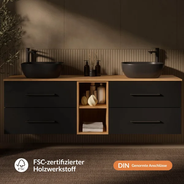 Mobile sottolavabo doppio LUX 140 cm rovere dorato / antracite - Scegli la configurazione che preferisci