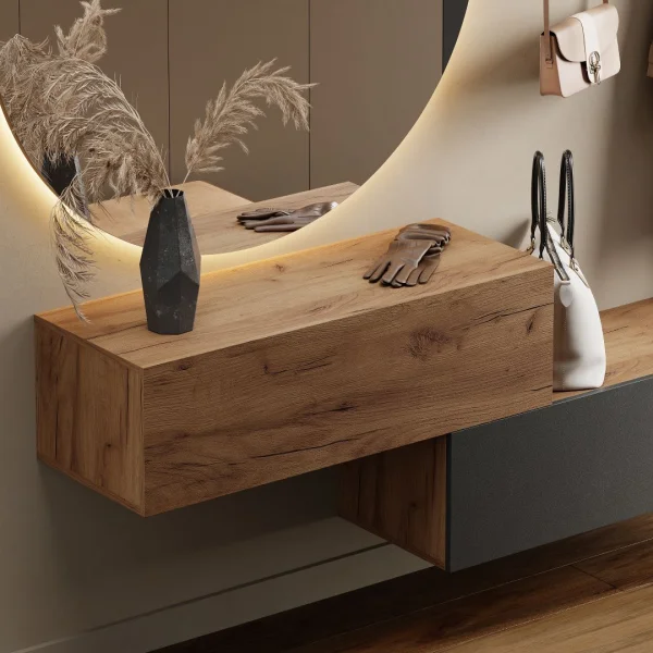 Flur Möbel Garderobe 2x Hängeschrank 100 cm gold eiche - gold eiche anthrazit mit Nova Spiegel 100 cm