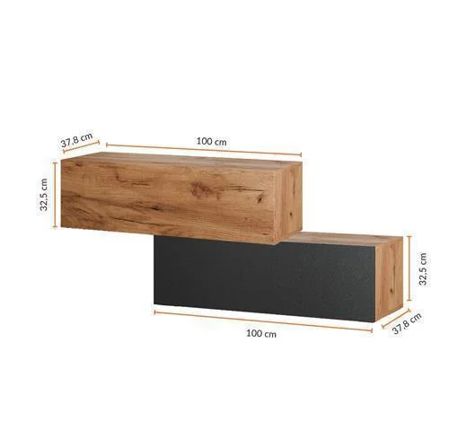 Flur Möbel Garderobe 2x Hängeschrank 100 cm gold eiche - gold eiche anthrazit mit Nova Spiegel 100 cm