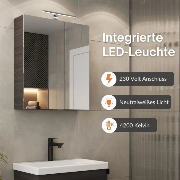 Spiegelschrank mit LED Beleuchtung 60cm (anthrazit)