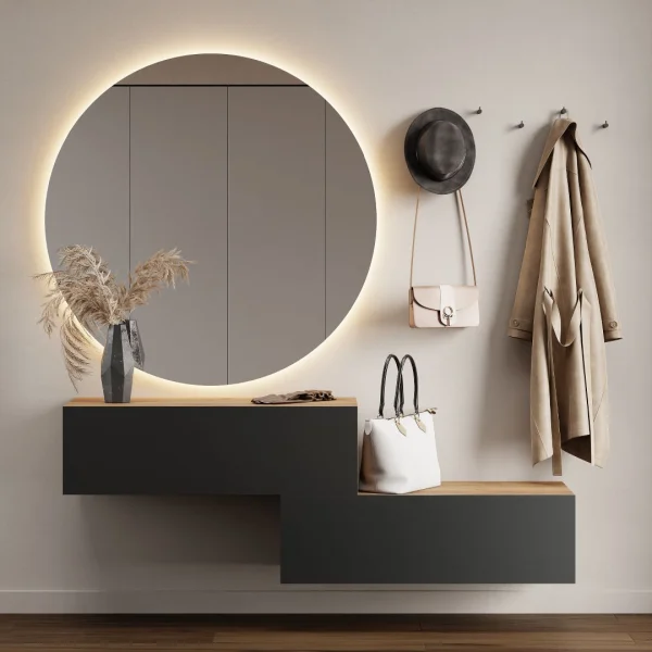 Flur Möbel Garderobe 2x Hängeschrank 100 cm gold eiche / anthrazit mit Nova Spiegel 100 cm