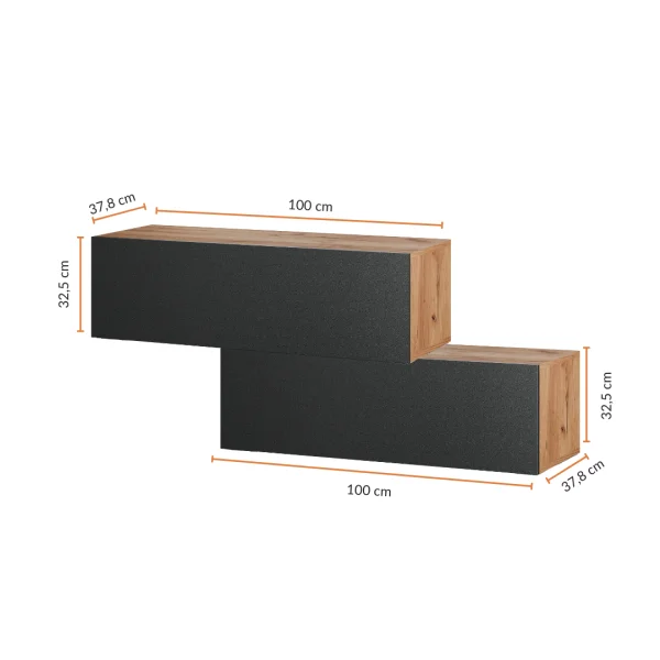 Flur Möbel Garderobe 2x Hängeschrank 100 cm gold eiche / anthrazit mit Nova Spiegel 100 cm