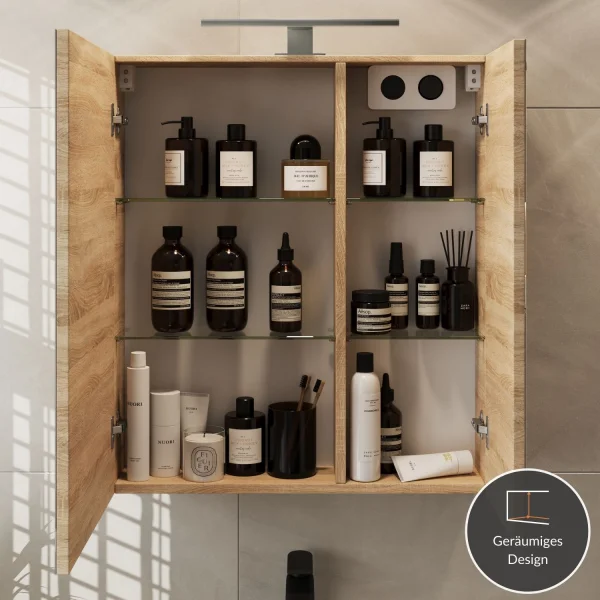 Armoire de toilette avec éclairage LED, 60 cm (chêne Sonoma)