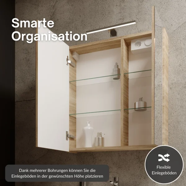 Armoire de toilette avec éclairage LED, 60 cm (chêne Sonoma)