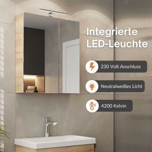 Armoire de toilette avec éclairage LED, 60 cm (chêne Sonoma)