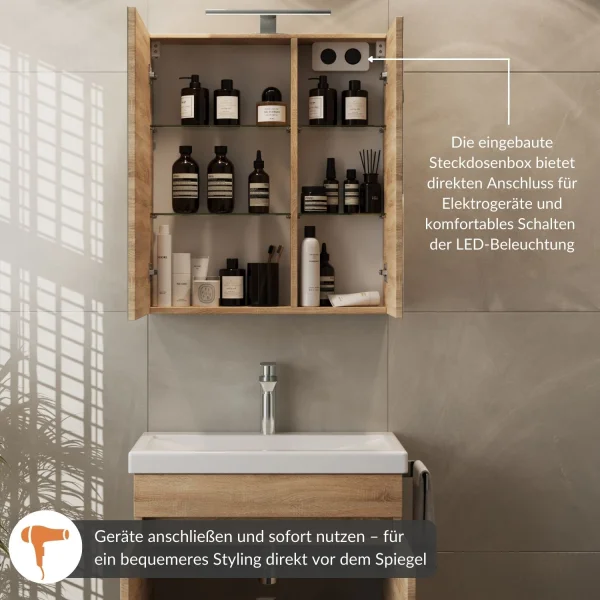Armoire de toilette avec éclairage LED, 60 cm (chêne Sonoma)