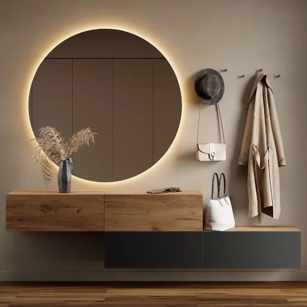 Flur Möbel Garderobe 2x Hängeschrank 160 cm gold eiche - gold eiche / anthrazit mit Nova Spiegel 100 cm
