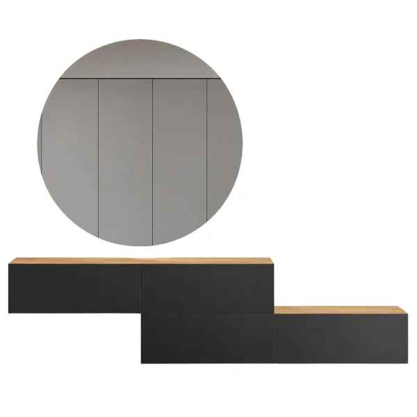Meubles dentrée : penderie composée de 2 armoires suspendues de 160 cm, en chêne doré / anthracite, avec miroir Nova de 100 cm