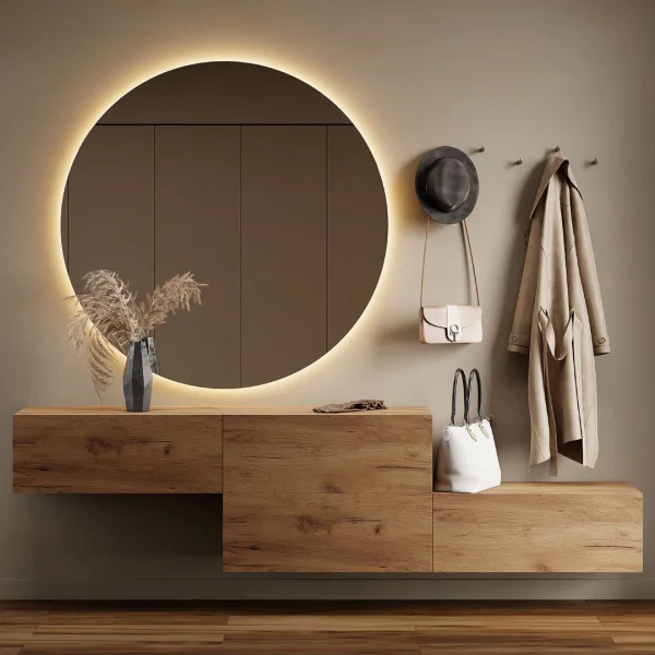 Muebles de pasillo: guardarropa con 2 armarios colgantes de 160 cm en roble dorado con espejo Nova de 100 cm