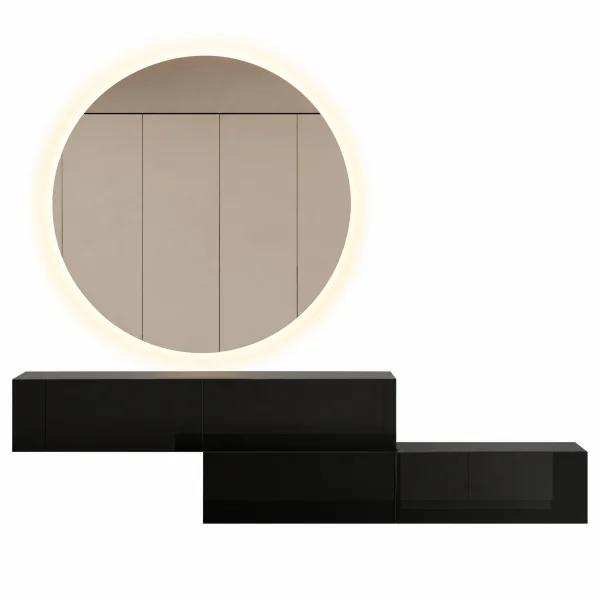 Meubles dentrée : penderie composée de 2 armoires suspendues de 160 cm, noires, avec miroir Nova de 100 cm