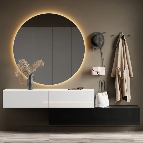 Meubles dentrée : penderie composée de 2 armoires suspendues de 160 cm, blanc et noir, avec miroir Nova de 100 cm