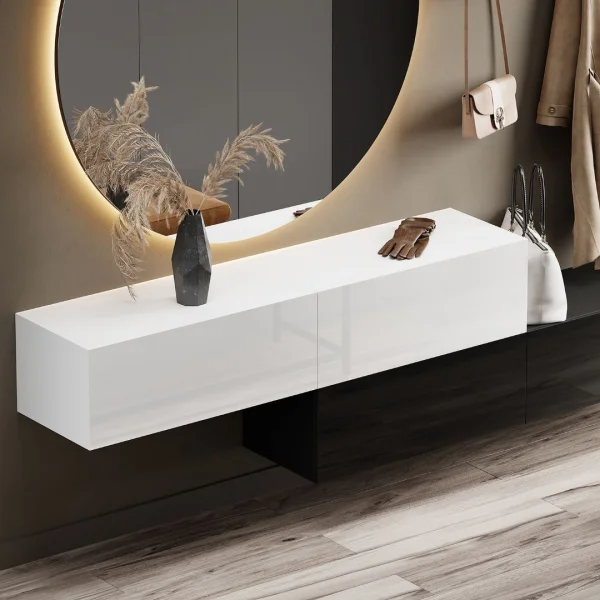 Meubles dentrée : penderie composée de 2 armoires suspendues de 160 cm, blanc et noir, avec miroir Nova de 100 cm