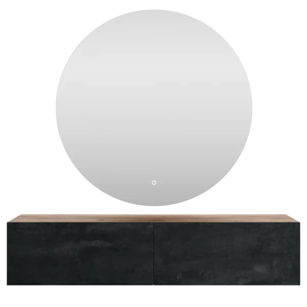 Mobili per lingresso: guardaroba con 1 armadio pensile da 140 cm in rovere dorato / nero antracite con specchio Nova da 100 cm