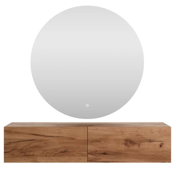 Hallway Furniture: 1x 140 cm Wall Cabinet in Gold Oak with a 100 cm Nova Mirror