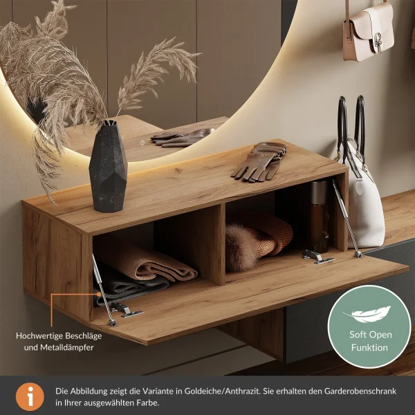 Hallway Furniture: 1x 140 cm Black Wall Cabinet with 100 cm Nova Mirror