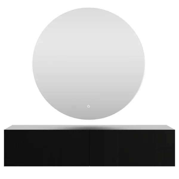 Hallway Furniture: 1x 140 cm Black Wall Cabinet with 100 cm Nova Mirror