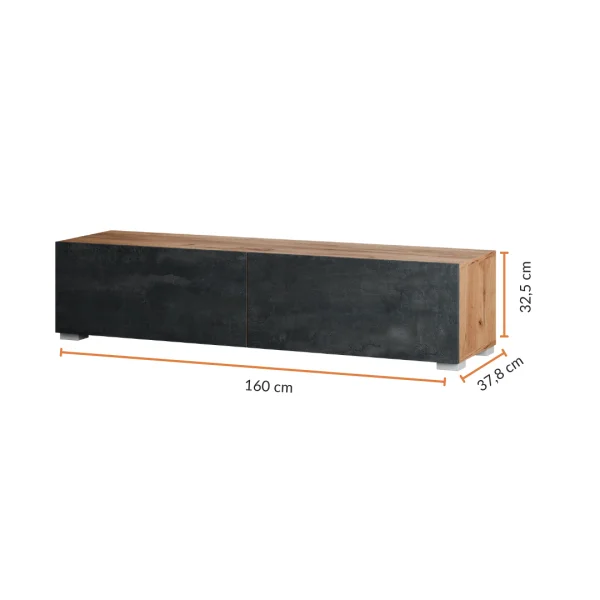 Flur Möbel Garderobe 1x Hängeschrank 160 cm gold eiche / schwarz charcoal mit Nova Spiegel 100 cm