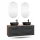 Mueble bajo de lavabo doble LUX de 140 cm, roble dorado / antracita, con 2 lavabos negros de 42 cm y 2 espejos con iluminación