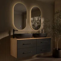 Mobile sottolavabo doppio LUX 140 cm in rovere dorato /...