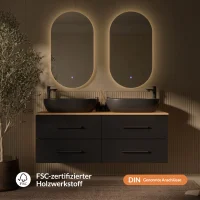 Mobile sottolavabo doppio LUX 140 cm in rovere dorato /...