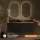 LUX 140 cm Double Vanity Cabinet in Gold Oak / Anthracite with 2 Black 60 cm Sinks and 2 Mirrors with Lighting