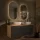 Meuble sous-lavabo double LUX 140 cm, chêne doré / anthracite, avec 2 lavabos blancs de 60 cm et 2 miroirs avec éclairage
