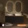 Meuble sous-lavabo double LUX 140 cm, chêne doré / anthracite, avec 2 lavabos blancs de 60 cm et 2 miroirs avec éclairage