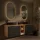 Mueble bajo de lavabo doble LUX de 170 cm, roble dorado / antracita, con 2 lavabos negros de 42 cm y 2 espejos con iluminación