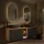 Meuble sous-lavabo double LUX 170 cm, chêne doré / anthracite, avec 2 lavabos noirs de 60 cm et 2 miroirs avec éclairage